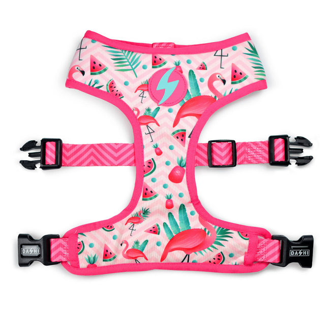 Dashi Flamingo Neo Mesh Harness - no-pull, reversible dog harness made of neoprene, flamingo pattern