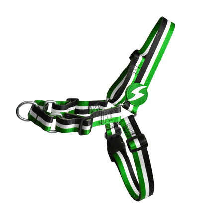 Dashi Stripes Green & Black Front Harness - Norwegian harness for dogs, no-pull, green and black stripes