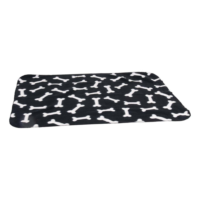 Flamingo Fleece Blanket Bones - soft, polar fleece blanket for dogs - black