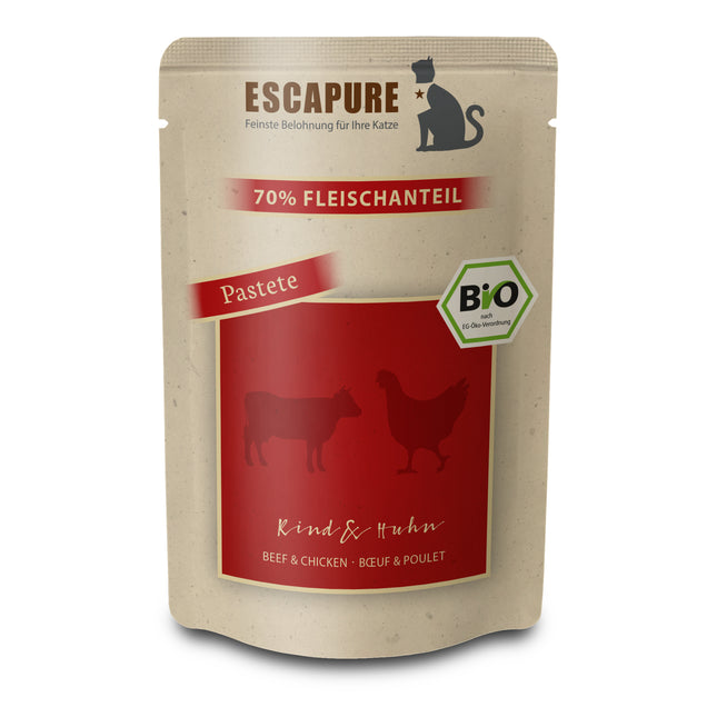 Escapure BIO Beef Pâté with Chicken - grain-free organic wet food for cats, pâté made from beef and chicken