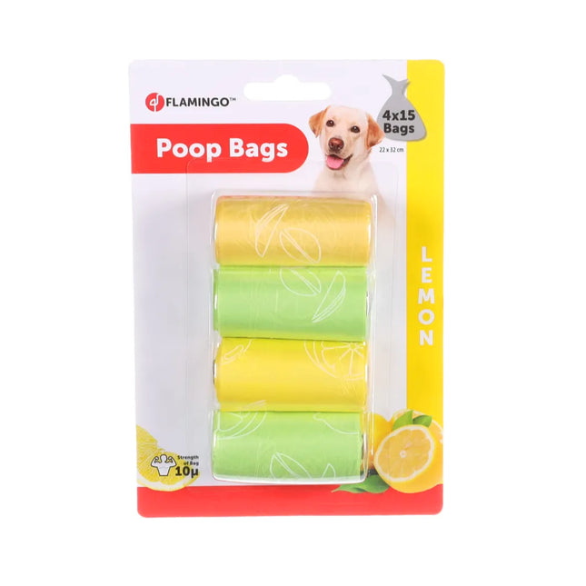 Flamingo Poop Bags Lemon Mix 4x 15 pcs - lemon-scented waste bags