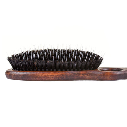 Blovi Wood Brush - large wooden brush with natural bristles, detangler, and finger hole, for long-haired breeds