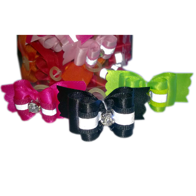 Blovi Bows Reflect 25pcs - elegant bows with reflective straps and rhinestones, on an elastic band, for dogs