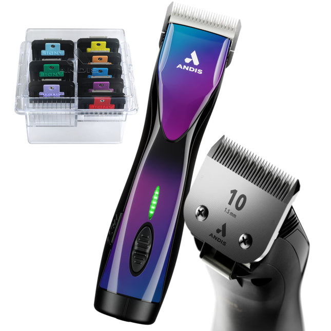 Andis Pulse ZR II Galaxy + Comb Set - professional cordless clipper with CeramicEdge blade (1.5mm), batteries, and attachments