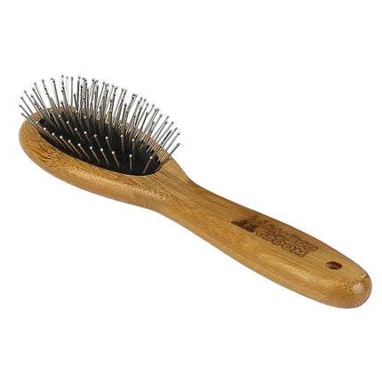 Bamboo Groom Oval Pin Brush Small/Medium - bamboo brush with metal pins, for dogs and cats, small and medium breeds