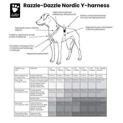 Hurtta Razzle - Dazzle Y - Harness Beetroot - adjustable guard harness for dogs - 80 - 100cm