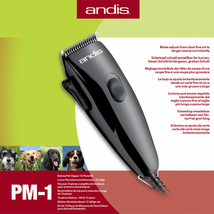 Andis PM - Deluxe - corded clipper with accessories and storage case