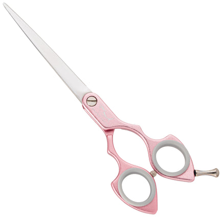 Shernbao Shark Straight Scissors - lightweight, straight scissors for Korean-style grooming, pink