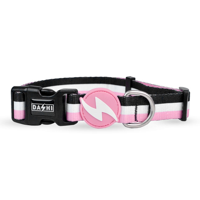 Dashi Stripes Pink & Black Collar - dog collar, stripes