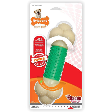 Nylabone Extreme Double Action Bacon - textured chew toy for dogs, flavored with bacon and mint