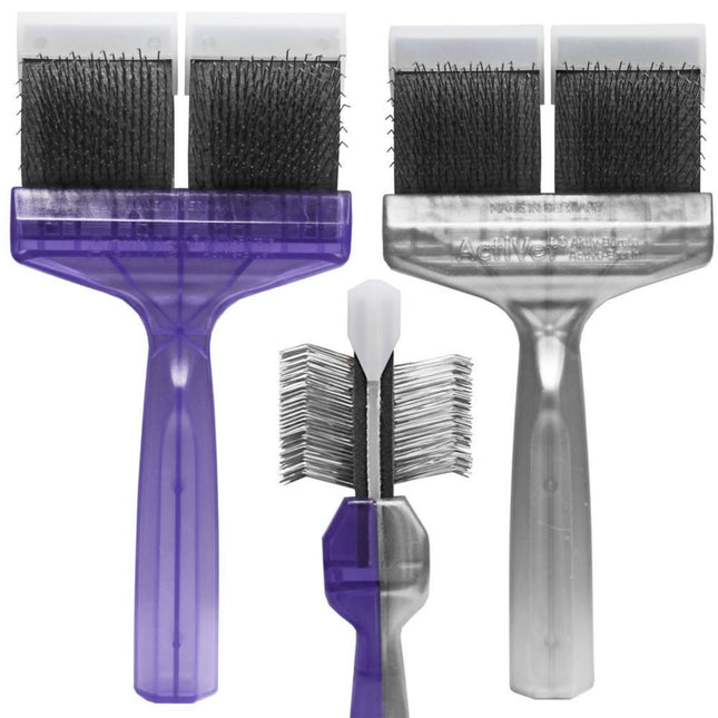 ActiVet Duo Plus Brush Tufffinish Coater 2-in-1 - two stiff brushes in one, for detangling and removing undercoat - large 9cm