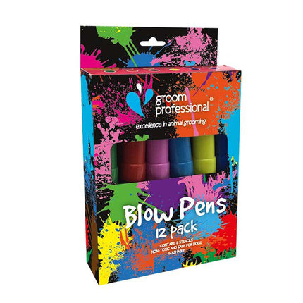 Groom Professional Creative Blow Pens 12pcs - Coloring Pens for Animal Coats (Dandelions) + Stencil Set