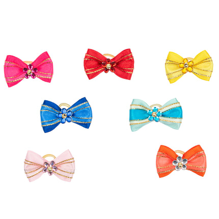 Blovi Bows 25 pcs - colorful bows for dogs, with a flower and golden thread, on an elastic band