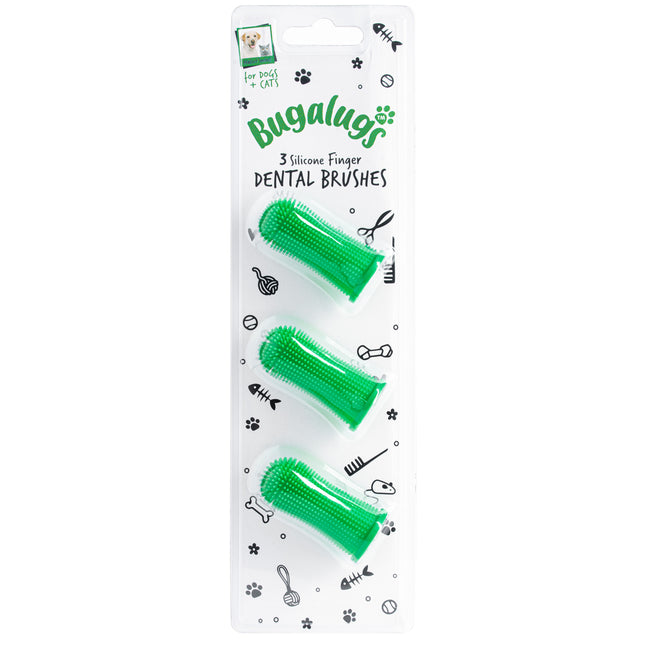 Bugalugs Finger Dental Brushes 3pcs - silicone toothbrush for dogs and cats, designed to be worn on the finger.