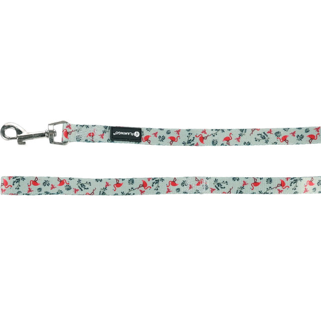 Flamingo Leash Samar Light - colorful dog leash, nylon, flamingo and leaf pattern, light green, 1.5x120cm