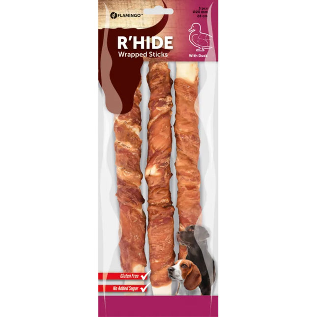 Flamingo R'Hide Wrapped Sticks - dog treats, sticks wrapped in duck