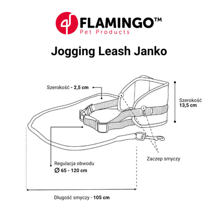 Flamingo Janko Jogging Leash - hands-free leash, elastic cord and hip belt with pocket, for running with your dog, black