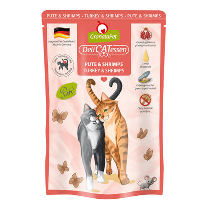 GranataPet DeliCatessen Turkey & Shrimps - grain-free wet food with turkey and shrimp, pouches for cats