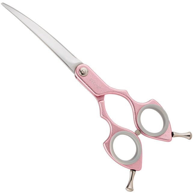 Shernbao Shark Curved Scissors - lightweight, curved scissors for Korean-style grooming, pink