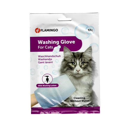 Flamingo Cat Washing Glove - waterless washing glove infused with balm for cat grooming