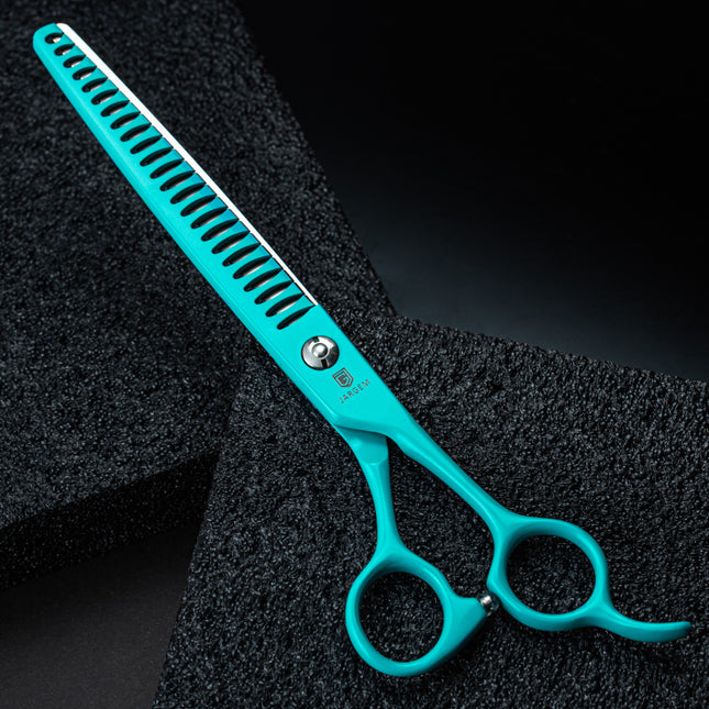 Jargem Grooming Cyan Chunkers - single-sided thinning shears with a turquoise coating, 24 teeth