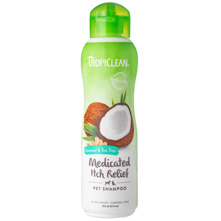 Tropiclean Oatmeal & Tea Tree Medicated Itch Relief Shampoo - soothing skin and irritation-relieving shampoo for dogs