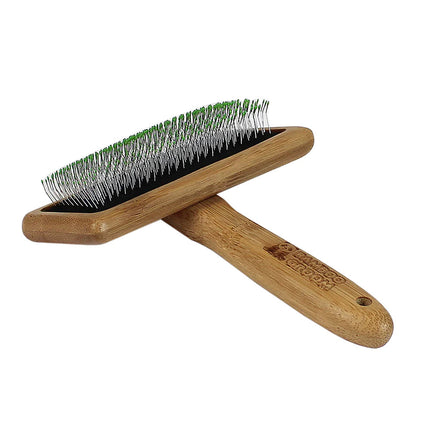 Bamboo Groom Soft Slicker Brush - bamboo slicker brush with safe pins, for large breed dogs and cats