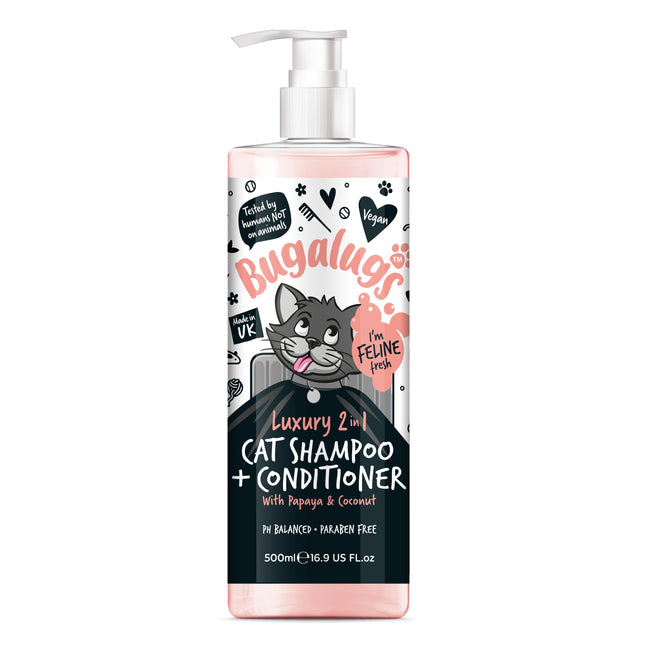 Bugalugs Luxury 2in1 Papaya & Coconut Cat Shampoo - shampoo with conditioner for cats, cleans and nourishes