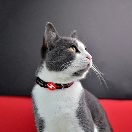 Dashi Stripes Red & Black Cat Collar - red and black striped collar for cats