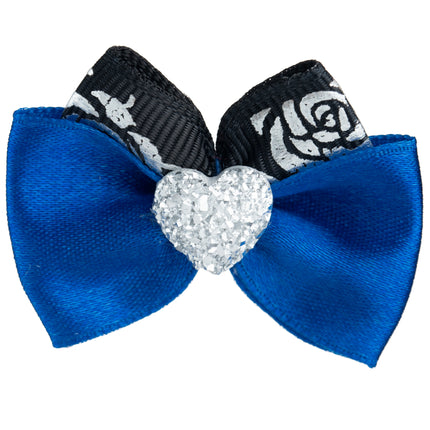 Blovi Bow Glamour blue bow with a silver heart and rose motif