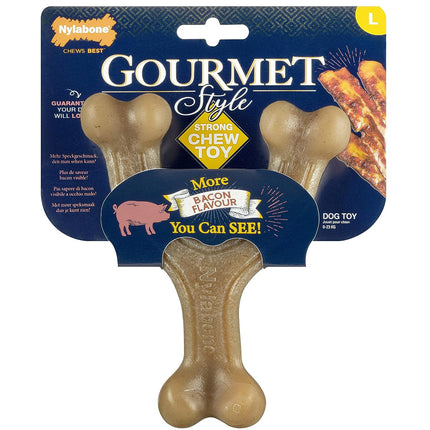 Nylabone Gourmet Wishbone Bacon - durable chew toy for dogs, intense bacon flavor