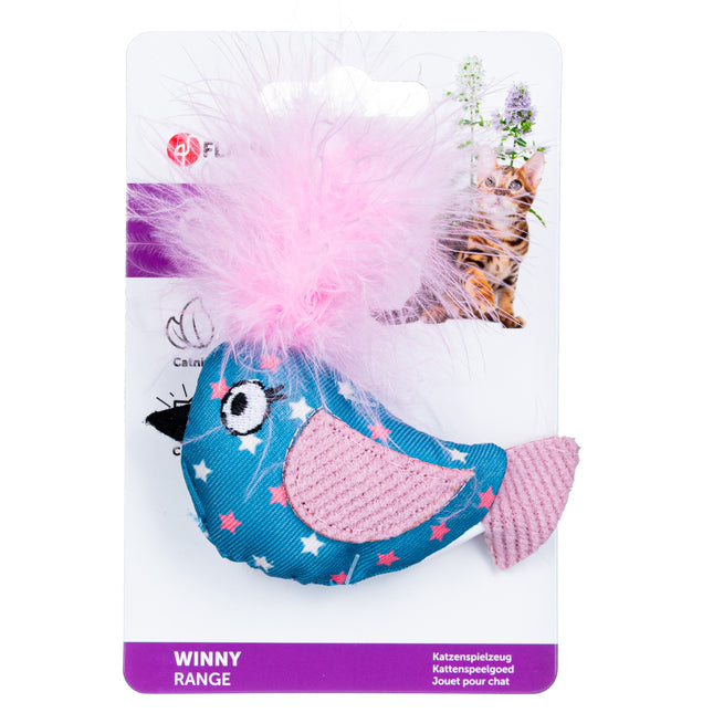 Flamingo Cat Winny Bird - toy bird for cats, with a boa feather and catnip, crinkly