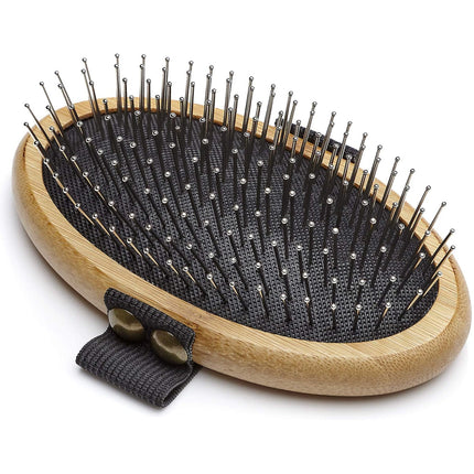 Mikki Bamboo Ball Pin Palm Brush - bamboo brush with metal pins, on a rubber base