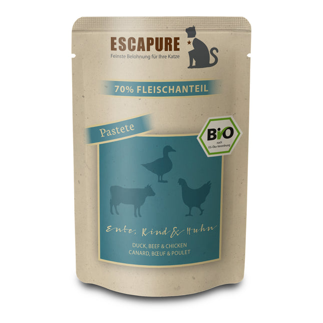 Escapure BIO Pâté Duck, Beef, and Chicken - grain-free organic wet food for cats, pâté made with duck, beef, and chicken