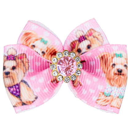 Blovi Bow Glamour Bow for Yorkies with Decorative Gemstone