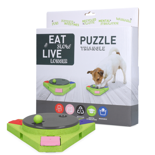 Eat Slow Live Longer Puzzle Triangle - dog intelligence toy, triangle