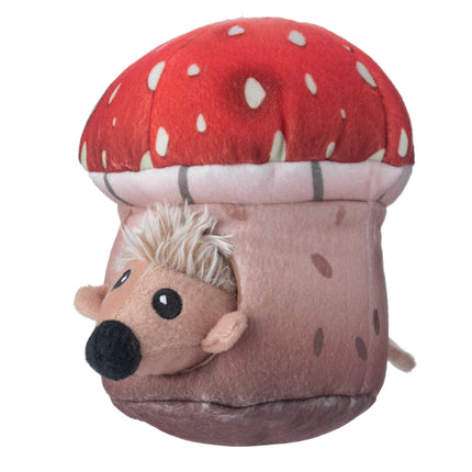 Holland Double Wobble Mushroom Mates - squeaky dog toy with a spring, hedgehogs in a mushroom