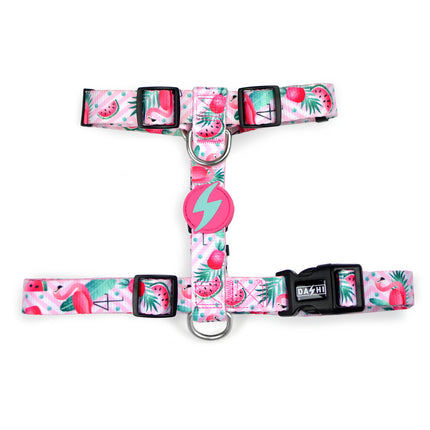 Dashi Flamingo Back Harness - adjustable guard harness for dogs, flamingo pattern