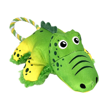 KONG Cozie Tuggz Alligator - plush crocodile with rope, squeaky toy for dogs