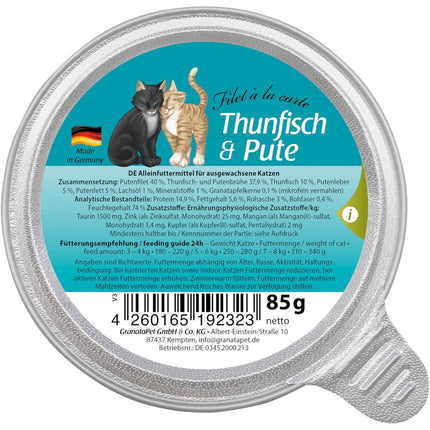 GranataPet Filet à la carte Tuna & Turkey - wet food for cats, fillets in their own sauce, tuna and turkey