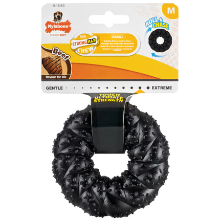 Nylabone Strong Max Braided Ring Beef - strong rubber fetch toy for dogs, with a beef flavor