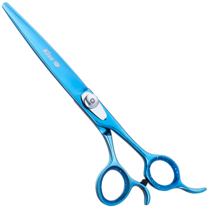 Geib Kiss Silver Blue Straight Scissors - high-quality straight scissors with micro-serration and blue finish