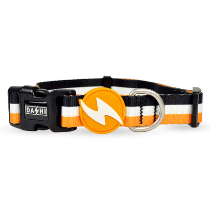 Dashi Stripes Orange & Black Collar - dog collar, stripes