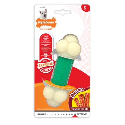 Nylabone Extreme Double Action Bacon - textured chew toy for dogs, flavored with bacon and mint