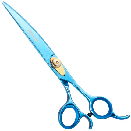 Geib Kiss Gold Blue Curved Scissors - high-quality curved scissors with micro-serration and blue finish