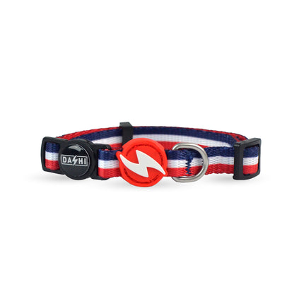 Dashi Stripes Red & Blue Cat Collar - red and blue striped collar for cats