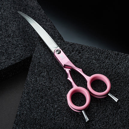 Jargem Asian Style Light Curved Scissors - very lightweight, curved scissors with colorful rings, for Korean-style grooming.