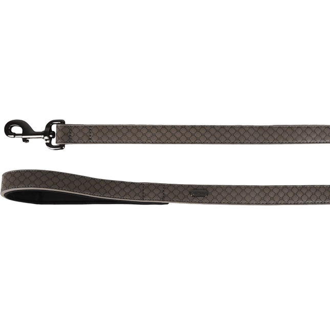 Flamingo Leash Patti Grey - elegant dog leash, eco-leather, padded handle, embossed pattern, 130cm