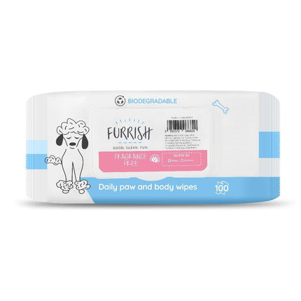 Furrish Fragrance-Free Bath Wipes 100 pcs - wipes for cleaning the paws and fur of sensitive puppies and dogs, unscented