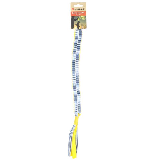 Flamingo Glow Stick - braided tug toy for dogs, glows in the dark, yellow